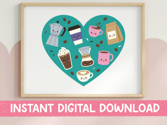 Coffee Heart Kawaii Icon Print