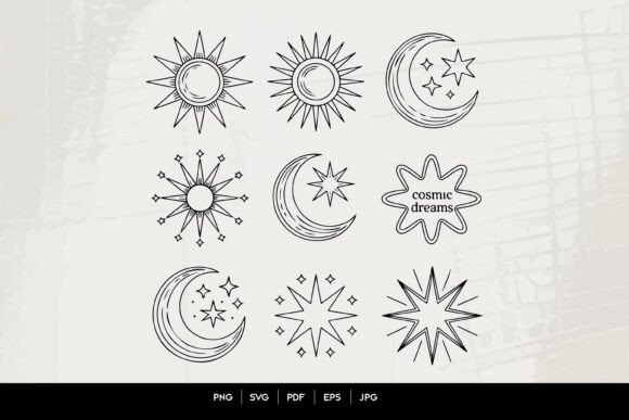 Cosmic Sun Moon Star Icon Set for Graphics and Icons