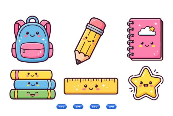 Cute School Supplies Clipart Set: Graphics for Creative Publishing