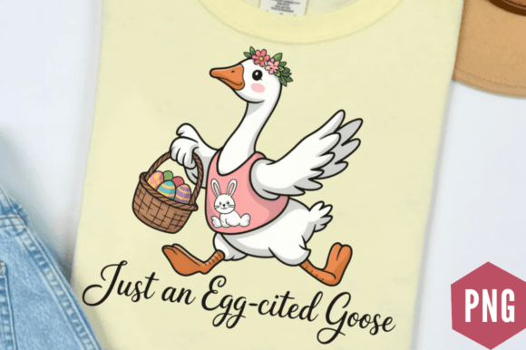 Egg-cited Cute Easter Goose PNG Design