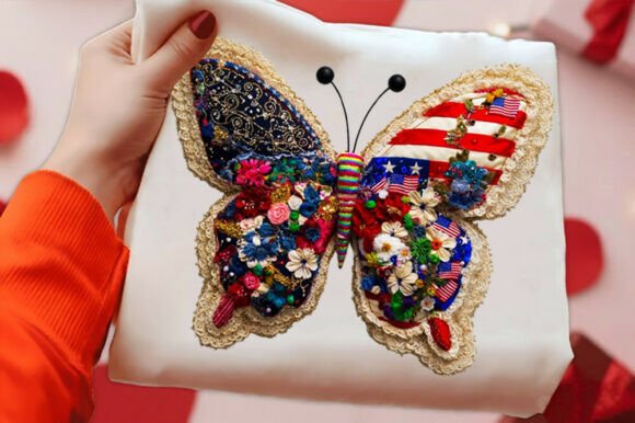 Faux Patchwork American Flag Butterfly