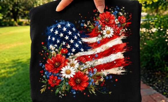 Floral America Flag Bow T-Shirt Png: Graphics & T-Shirt Designs
