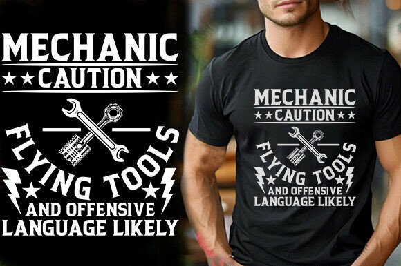 MECHANIC CAUTION FLYING TOOLS and OFFENS: Graphics and T-Shirt Designs