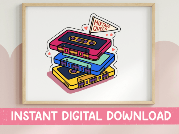Mixtape Queen Stacked Cassettes Design: Graphics for T-Shirt Designs