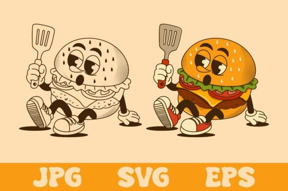 Retro Burger Cartoon Mascot Design Graphics