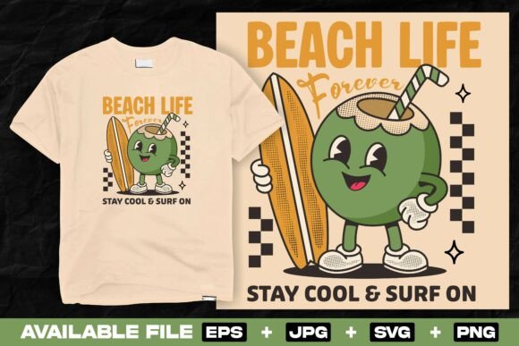 Retro Coconut Cartoon Mascot Design Graphics