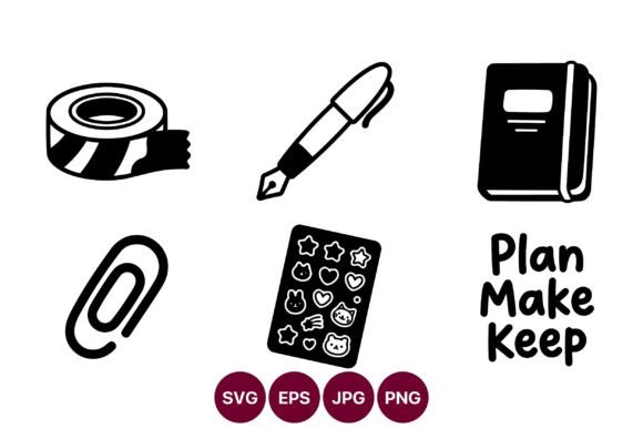 Vector Line Art Tape Pen Notebook