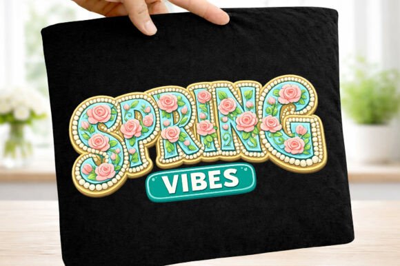 Vintage Floral Spring Vibes Faux Pearl Graphics